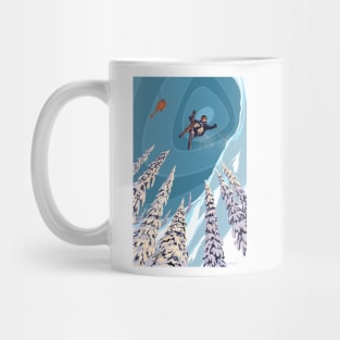 retro ski jumper heli ski poster art Mug